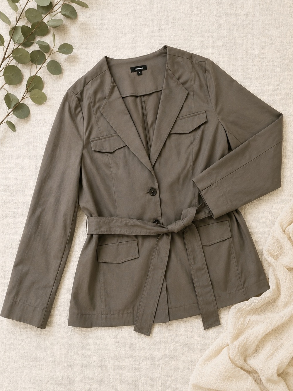 Reitmans Cotton Olive Utility Belted Women’s Jacket Size 18 Blazer Office